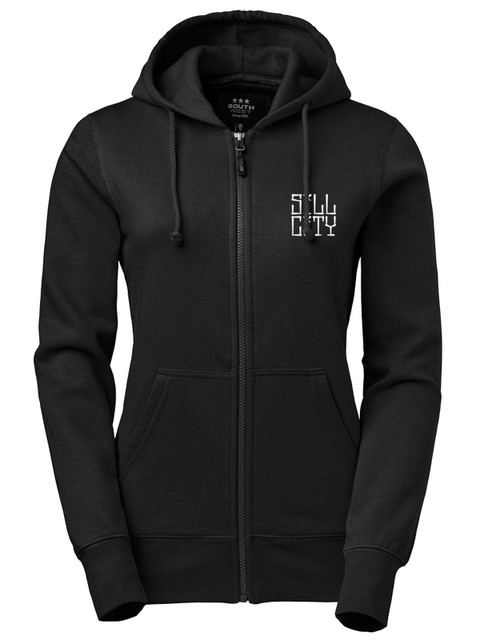 Hoodie Fullzip Woman, Black - Sill City Text