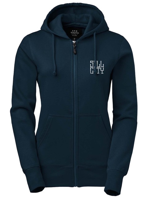 Hoodie Fullzip Woman, Navy - Sill City Text
