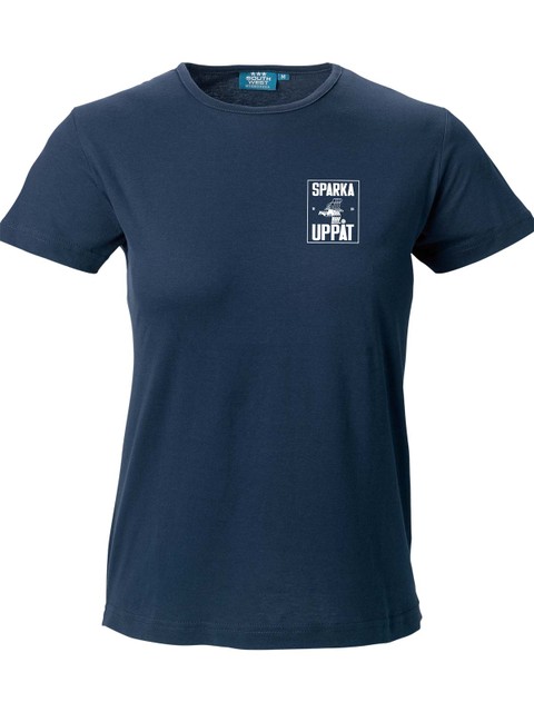 T-shirt Woman, Navy - Sparka Uppåt (liten logo)