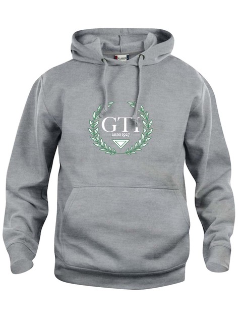Hoodtröja - stor grönvit logga, Grå (GTIs Gymnasieskola)