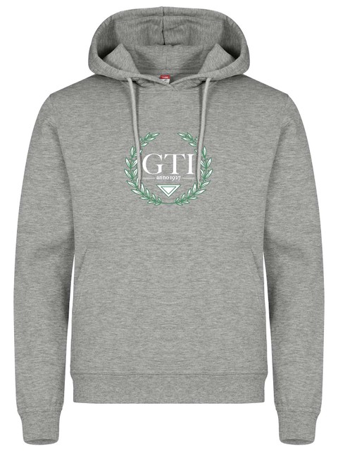 Hoodie - Big green/white wreath, Grey Melange (GTI:s Gymnasieskola)