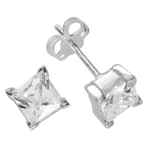 Hopeiset korvakorut, zirkonianeliöt 5 x 5 mm