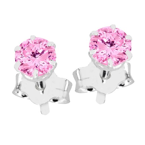 Hopeiset zirkoniakorvakorut, pinkki 4 mm
