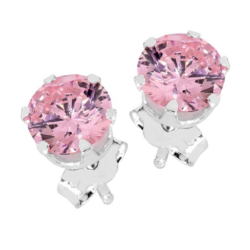 Hopeiset pyöreät zirkoniakorvakorut, pinkki 6 mm