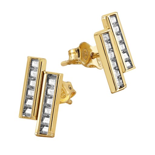 Kultaiset korvakorut, zirkonia palkit, 14k keltakulta