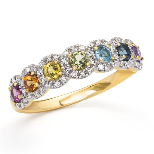 Timantti-värikivisormus yht. 0,15ct 14K keltakulta