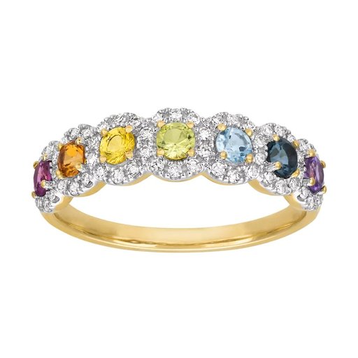 Timantti-värikivisormus yht. 0,15ct 14K keltakulta