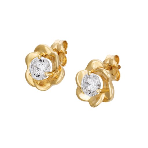 Kultaiset korvakorut, kukka, zirkonia, 14k keltakulta