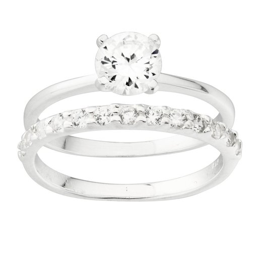 Hopeinen sormus 2 kpl, solitaire, rivisormus
