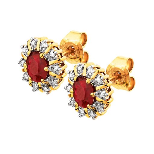 Timantti-rubiinikorvakorut yht.  0,10ct 14K keltakulta