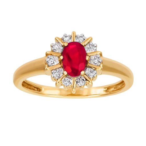 Timantti-rubiinisormus yht. 0,05ct 14K keltakulta