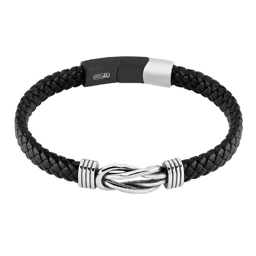 Steel4U rannekoru, musta nahkapunos, terässolmu