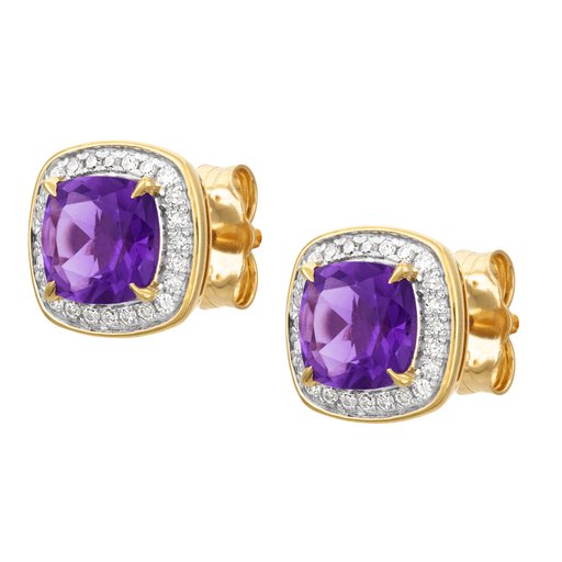 Timantti-ametistikorvakorut yht. 0,10ct 14K keltakulta