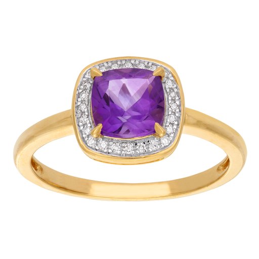 Timantti-ametistisormus yht. 0,06ct 14K keltakulta