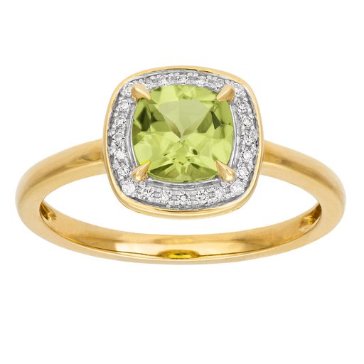 Timantti-peridoottisormus yht. 0,06ct 14K keltakulta