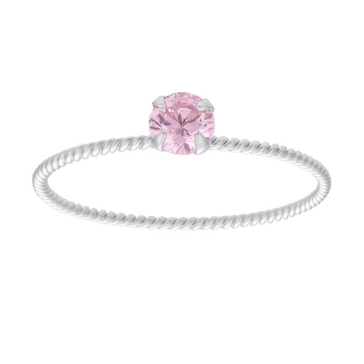 Hopeinen sormus kapea, pinkki zirkonia