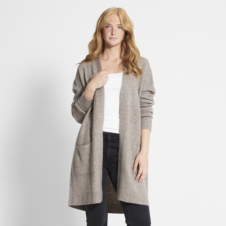 Basic knit long cardigan "Carrie" Beige Melange