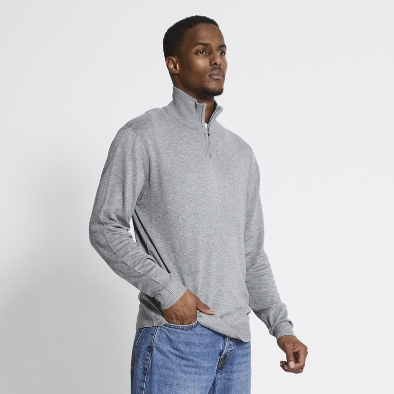 Half-zip knit sweater "Thin" Grey Melange
