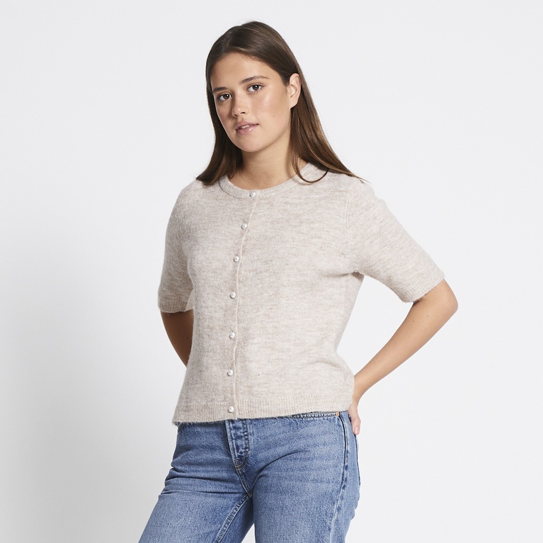 Basic knit short sleeve cardigan "Melina" Light Beige