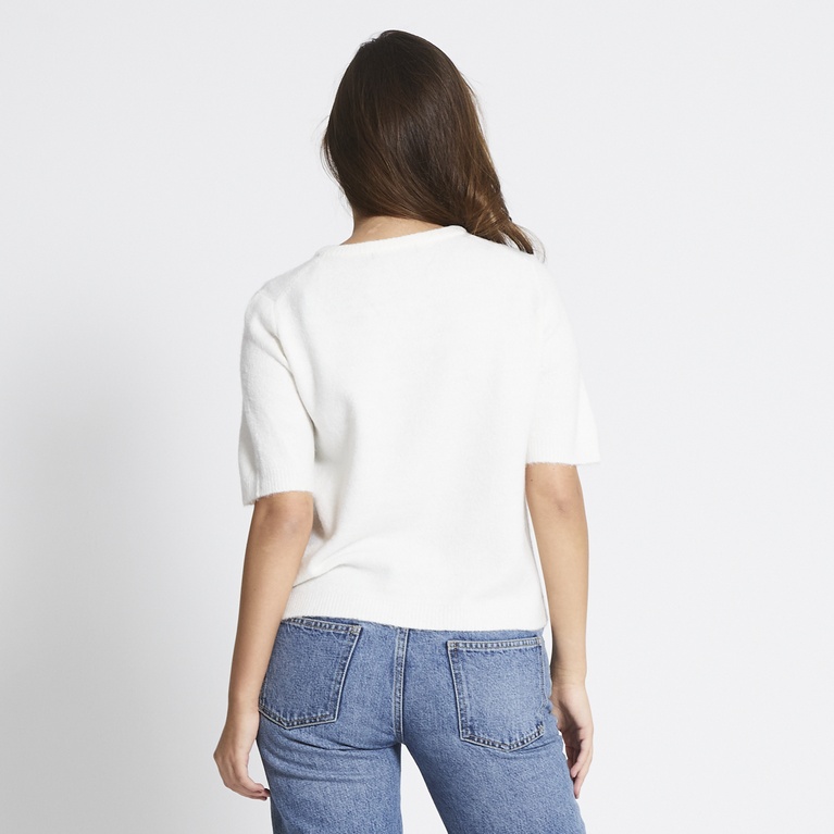 Basic knit short sleeve cardigan "Melina" Off white