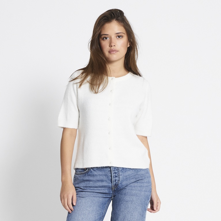 Basic knit short sleeve cardigan "Melina" Off white