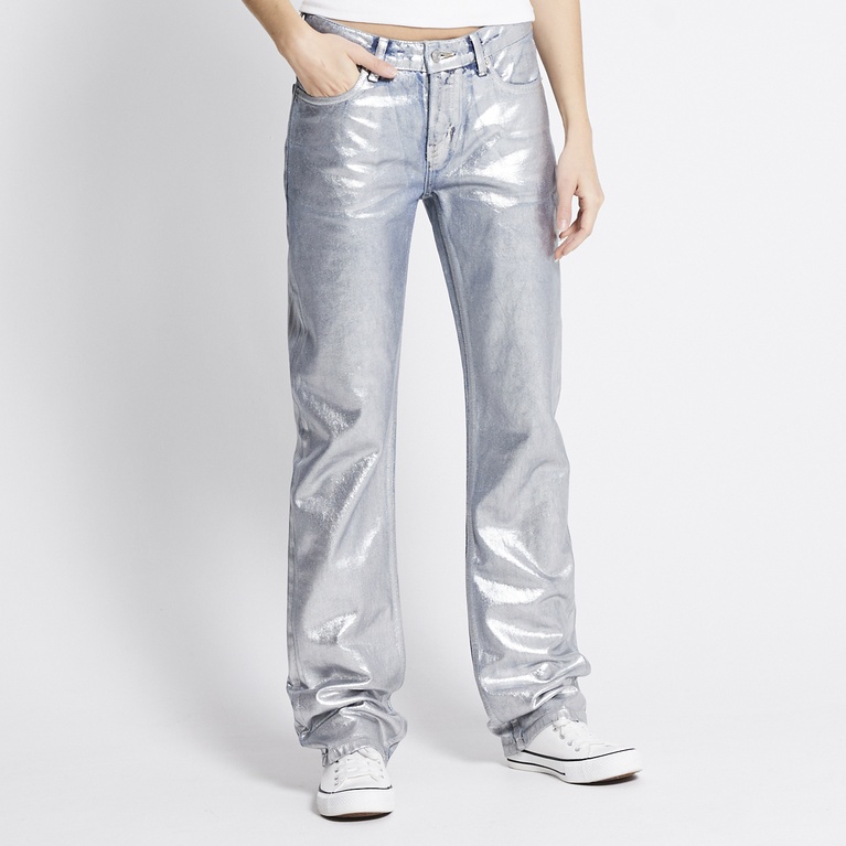 Low waist straight jeans "Icon" Silver Metallic