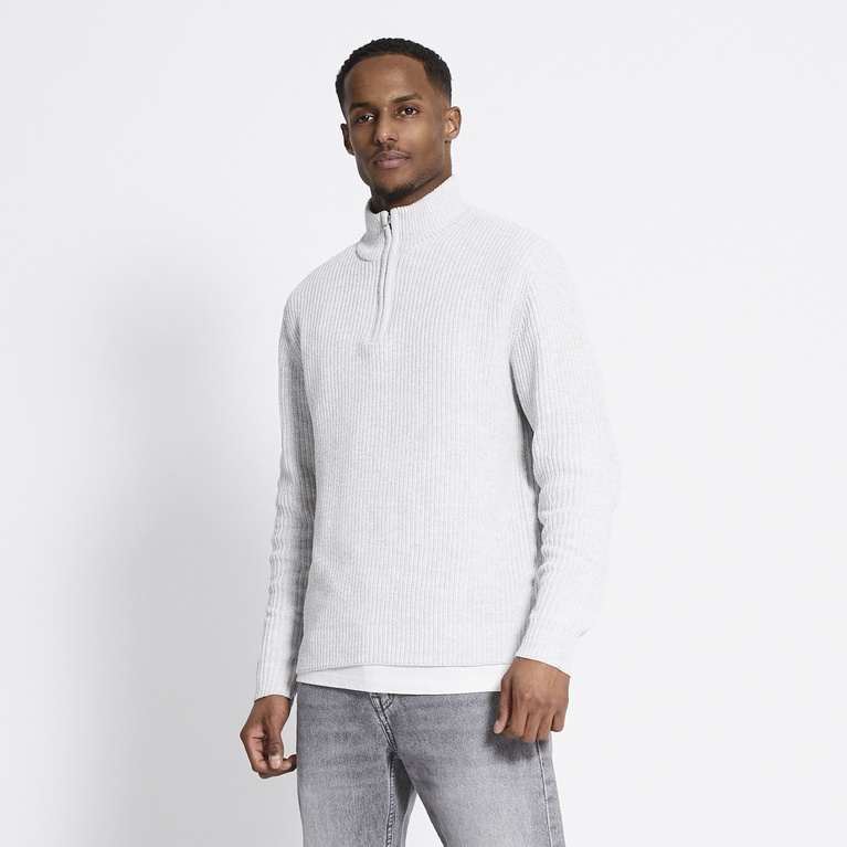 Half-zip knit sweater "Frans" Grey Melange