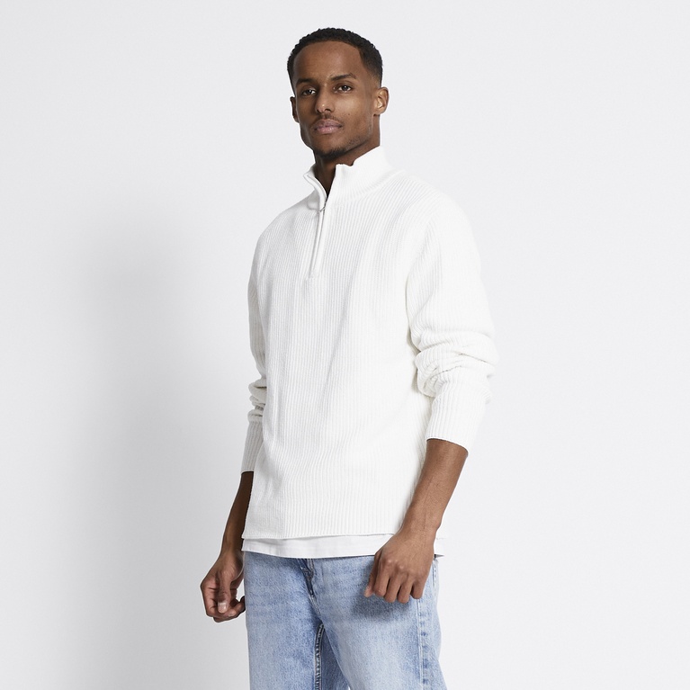 Half-zip knit sweater "Frans" Off white