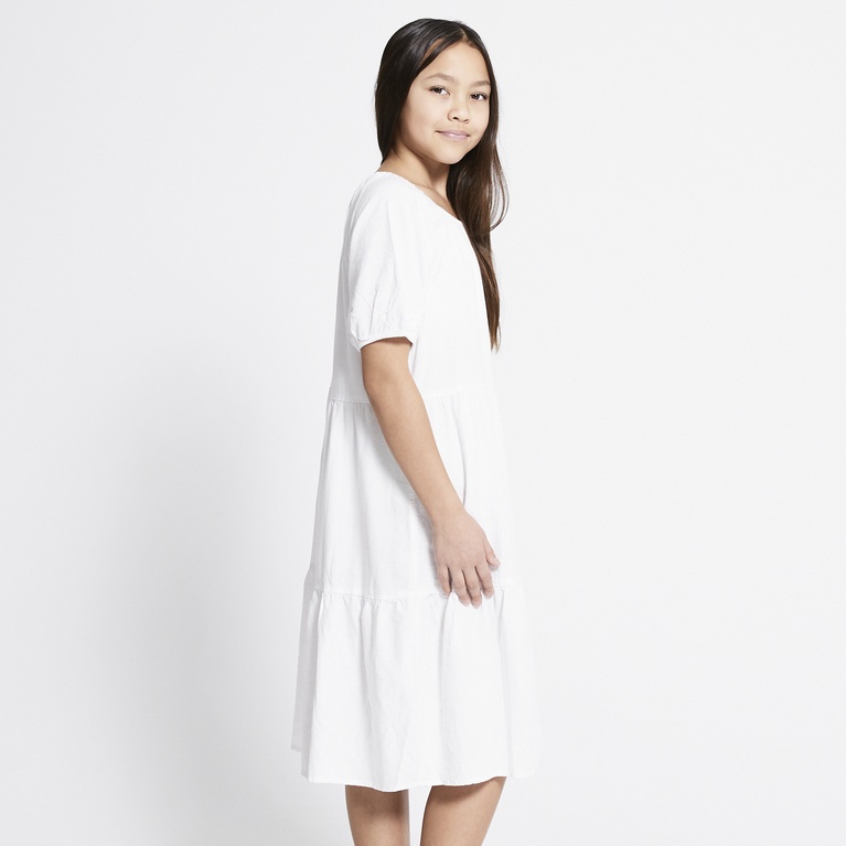 Linen blend frill dress "Sofia star 4" White
