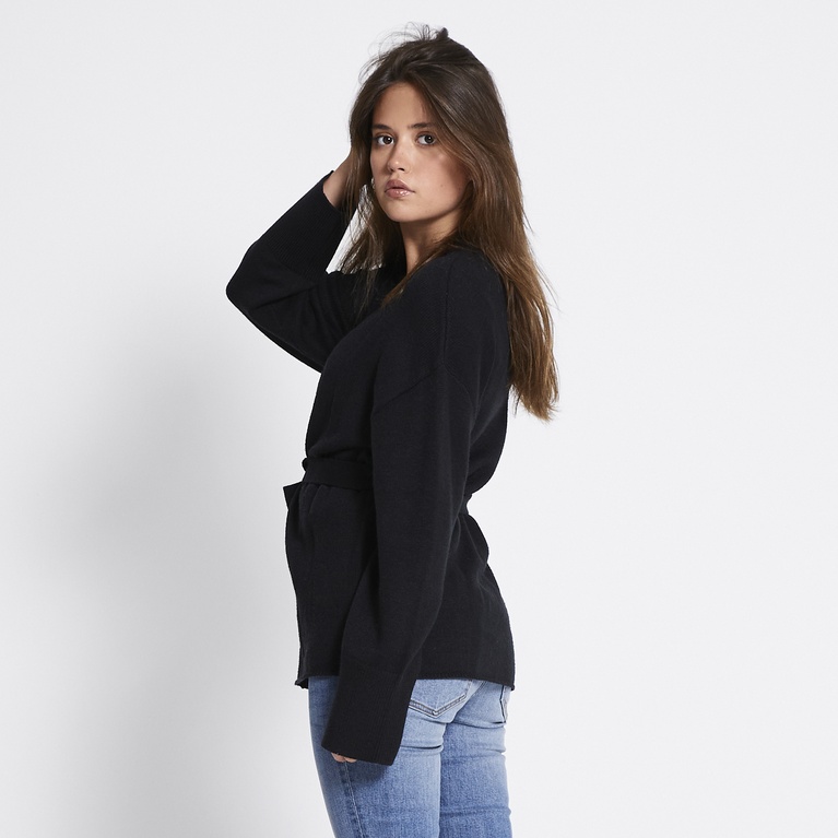 Tie waist knit cardigan "Colette" Black