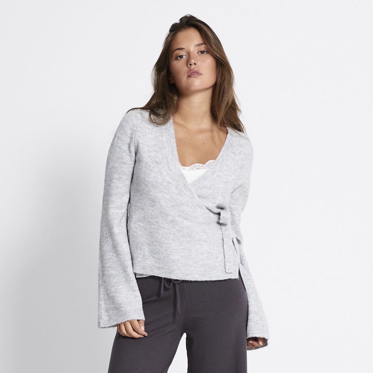 Wrap knit cardigan" Willow" Grey Melange