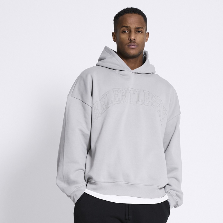 Printed hoodie "Over" Grey