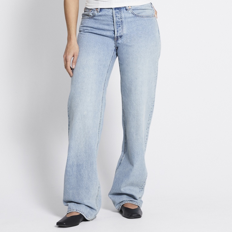 Mid waist wide jeans "Looser" Washed out indigo