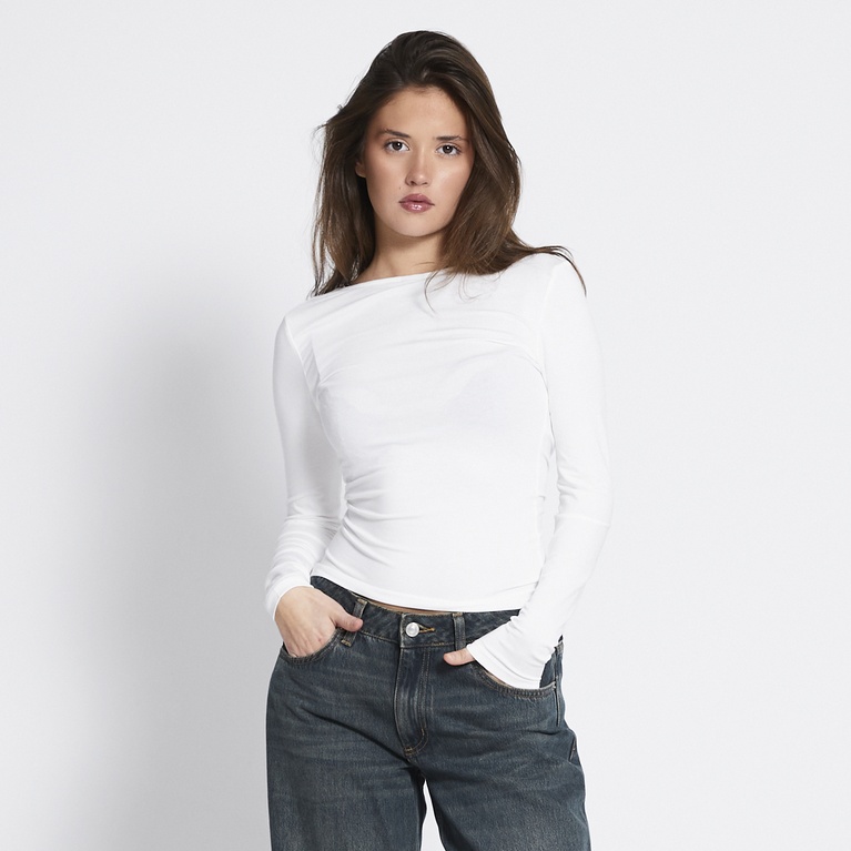 Two way draped long-sleeve top "Assia" Off white
