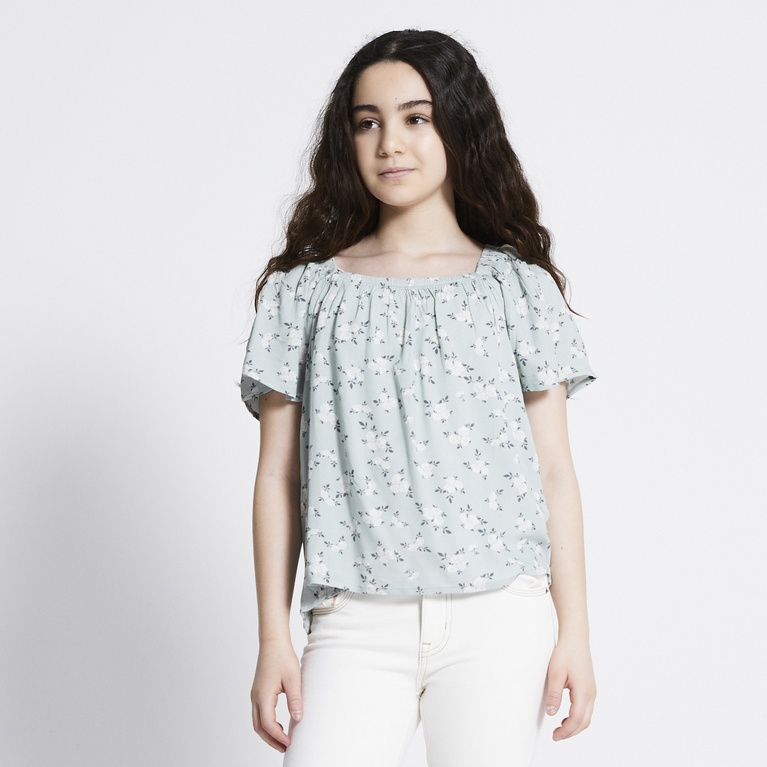 Square Neck Top "Hillevi Print" Light Green