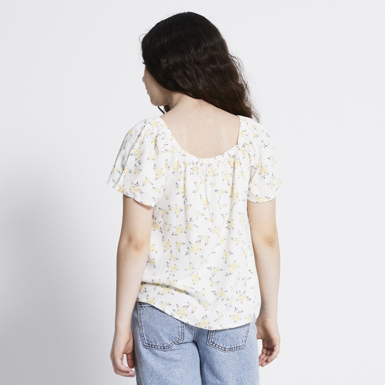 Square Neck Top "Hillevi Print" Off white