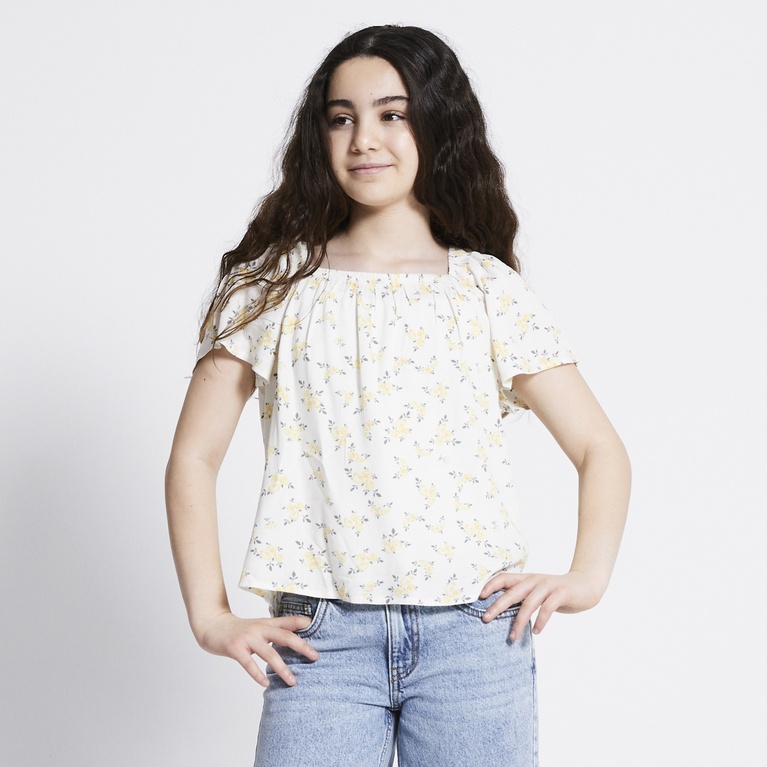 Square Neck Top "Hillevi Print" Off white