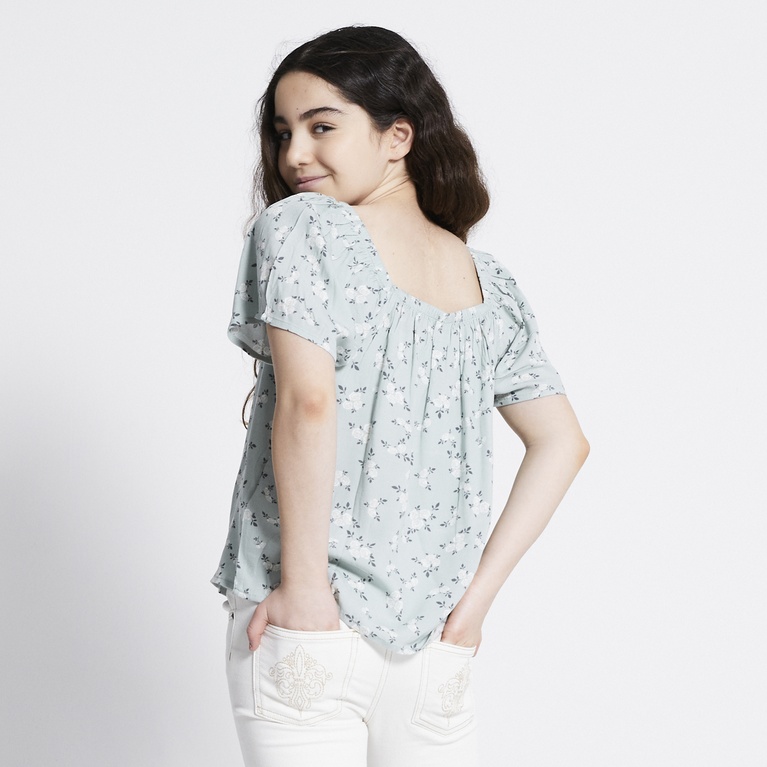 Square Neck Top "Hillevi Print" Light Green