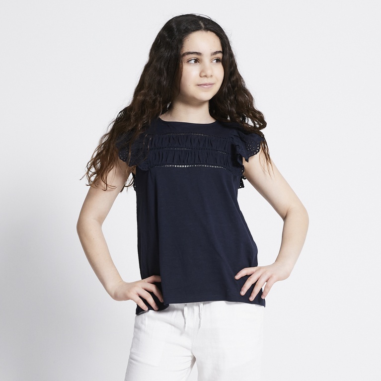 Broderie Frill Top "Kira" Navy