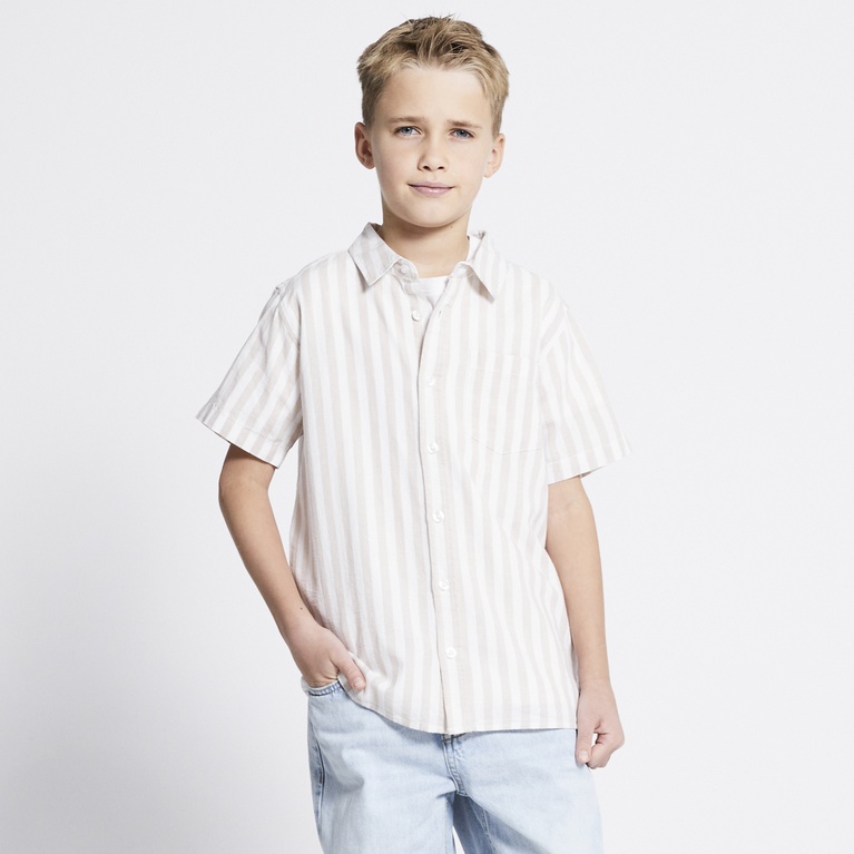 Short sleeve linen blend shirt "Tim Striped star" Beige
