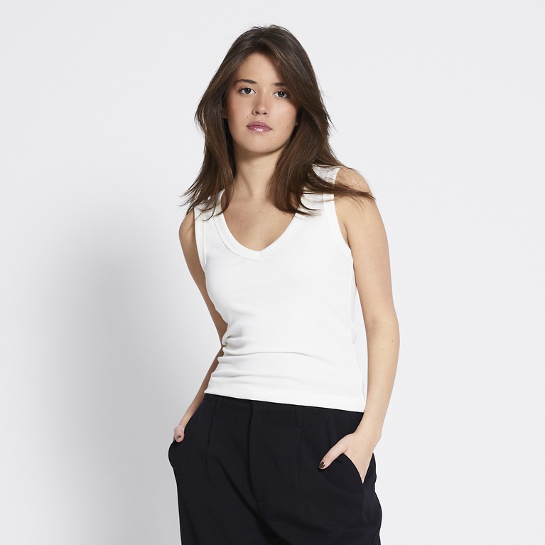 V-neck ribbed tank top "Amy" Off white