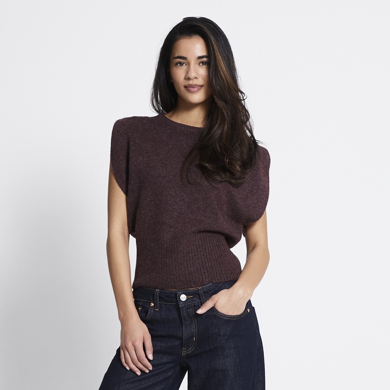 Cap sleeve knit top "Alisa" Aubergine
