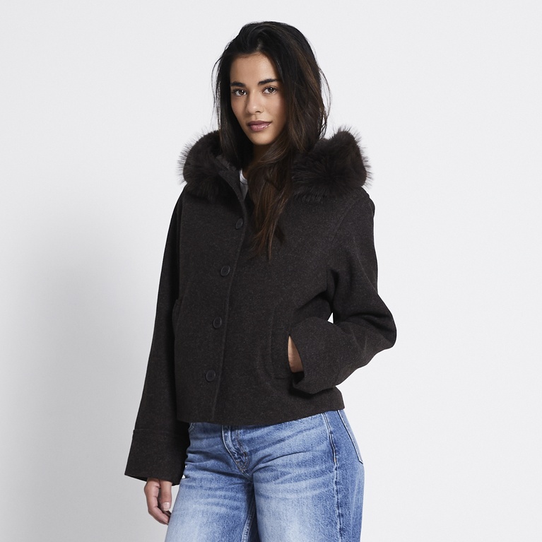 Faux fur collar jacket "Lovalie" Brown