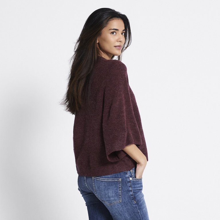 Wide sleeve knit tee "Perla" Plum
