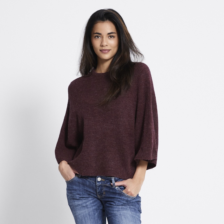 Wide sleeve knit tee "Perla" Plum