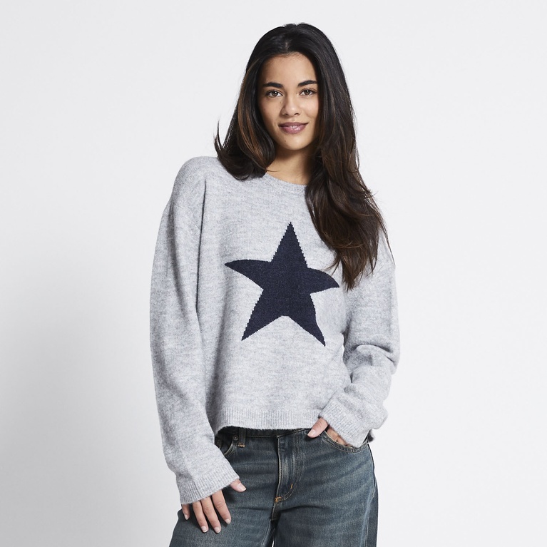 Crew-neck knit sweater "Aya" Grey Melange