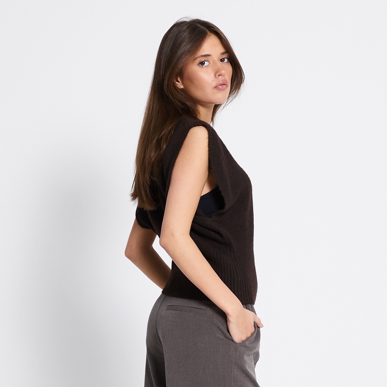 Cap sleeve knit top "Alisa" Brown