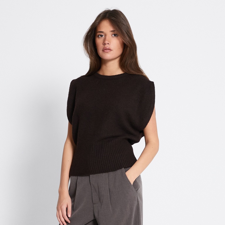 Cap sleeve knit top "Alisa" Brown