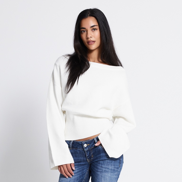 Waisted knit sweater "Khloe" Off white