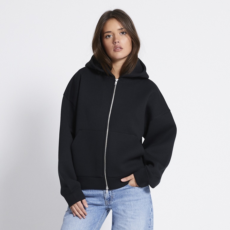 Boxy scuba zip hoodie "Lumi" Black